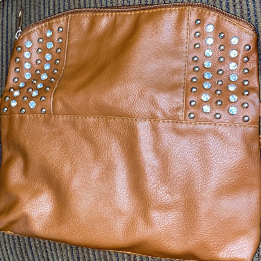 Rhinestones leather crossbody bag